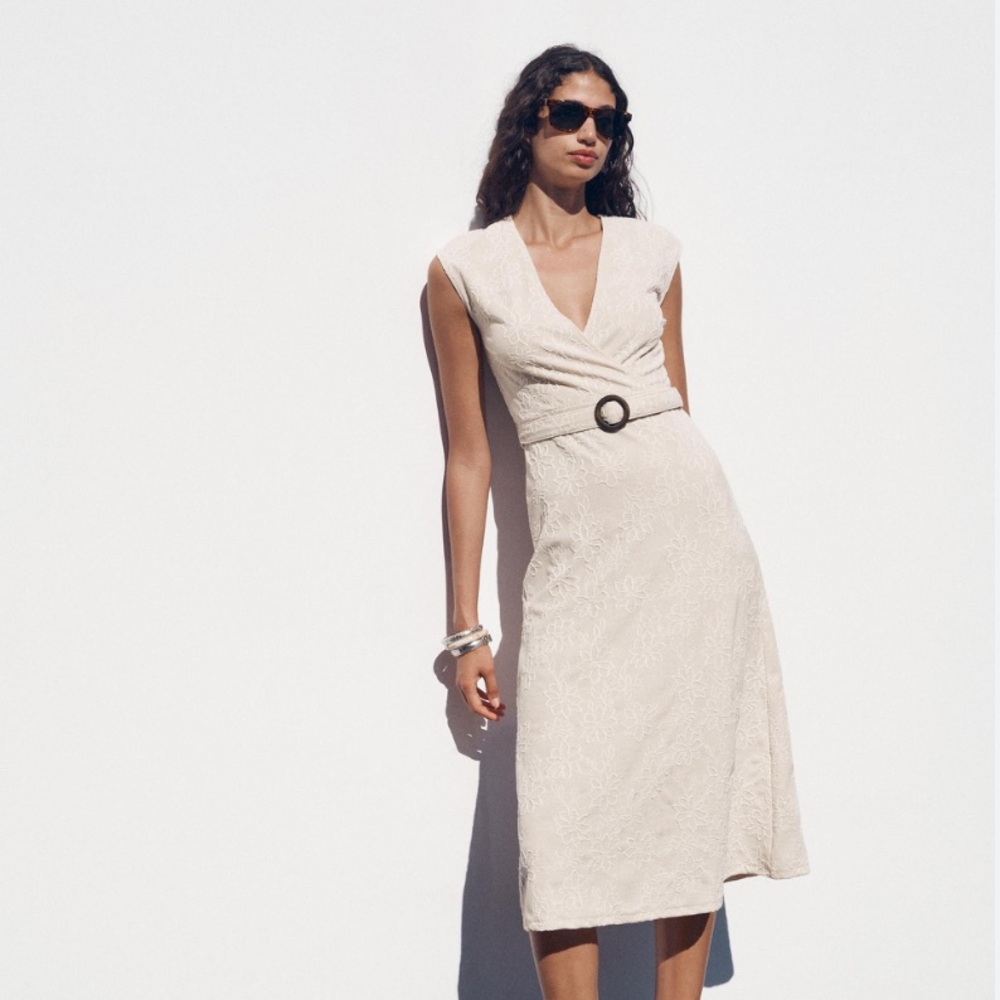 Zara NWT rustic floral embroidered midi dress 5584/140
